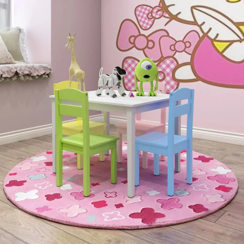 5 Pieces Kids Pine Wood Table Chair Set-Clear - Clear - Kids Table & Chair Sets