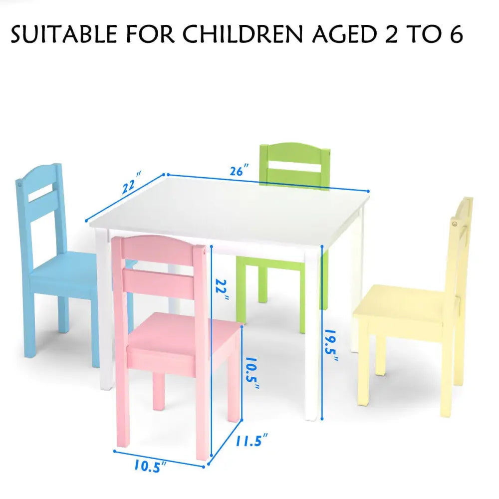 5 Pieces Kids Pine Wood Table Chair Set-Clear - Clear - Kids Table & Chair Sets