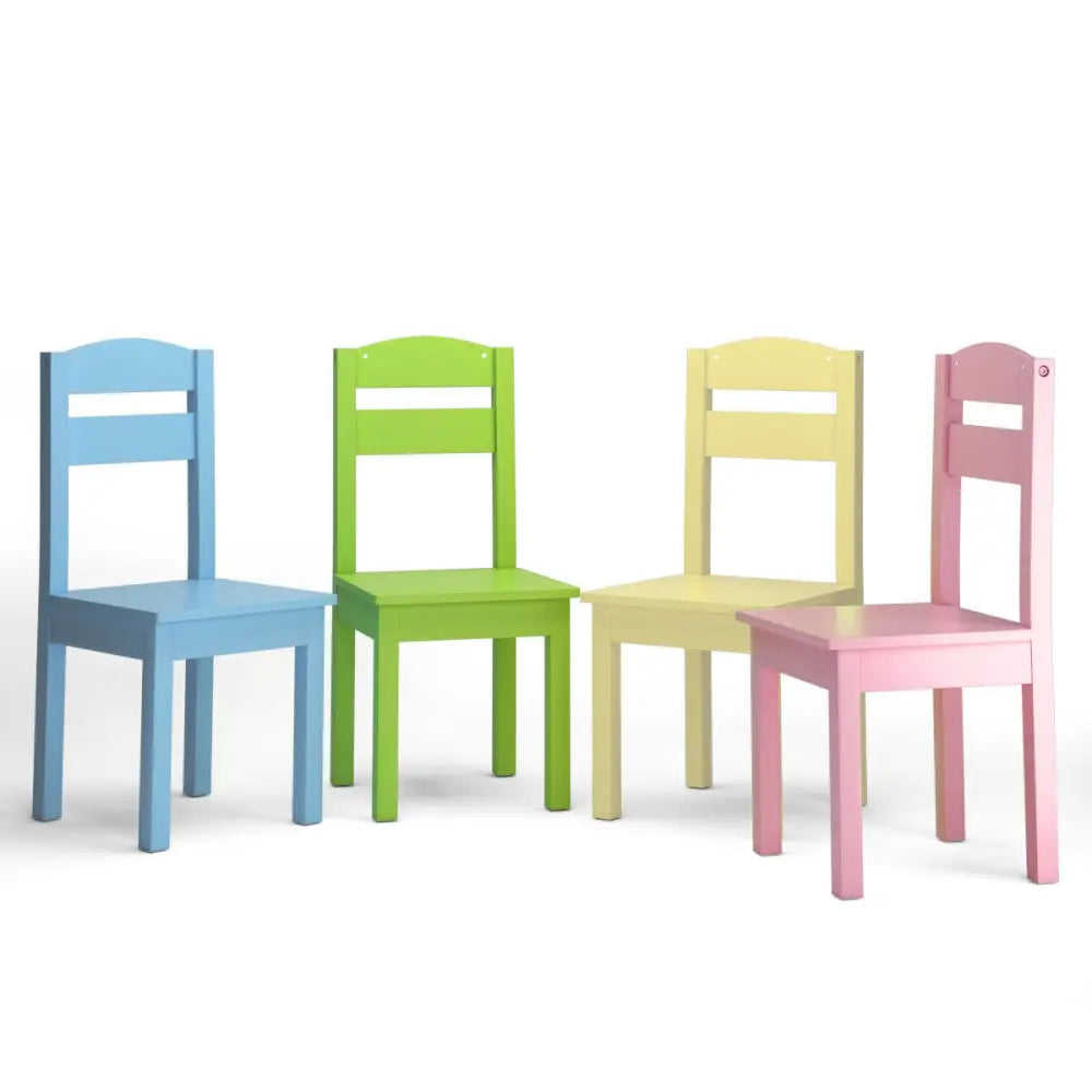 5 Pieces Kids Pine Wood Table Chair Set-Clear - Clear - Kids Table & Chair Sets