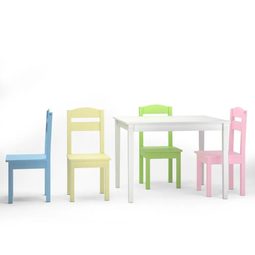 5 Pieces Kids Pine Wood Table Chair Set-Clear - Clear - Kids Table & Chair Sets