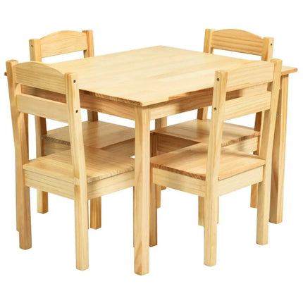 5 Pieces Kids Pine Wood Table Chair Set-Natural - Natural - Kids Table & Chair Sets