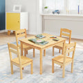 5 Pieces Kids Pine Wood Table Chair Set-Natural - Natural - Kids Table & Chair Sets