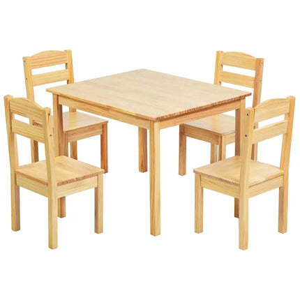 5 Pieces Kids Pine Wood Table Chair SetNatural - Natural - Kids Table & Chair Sets