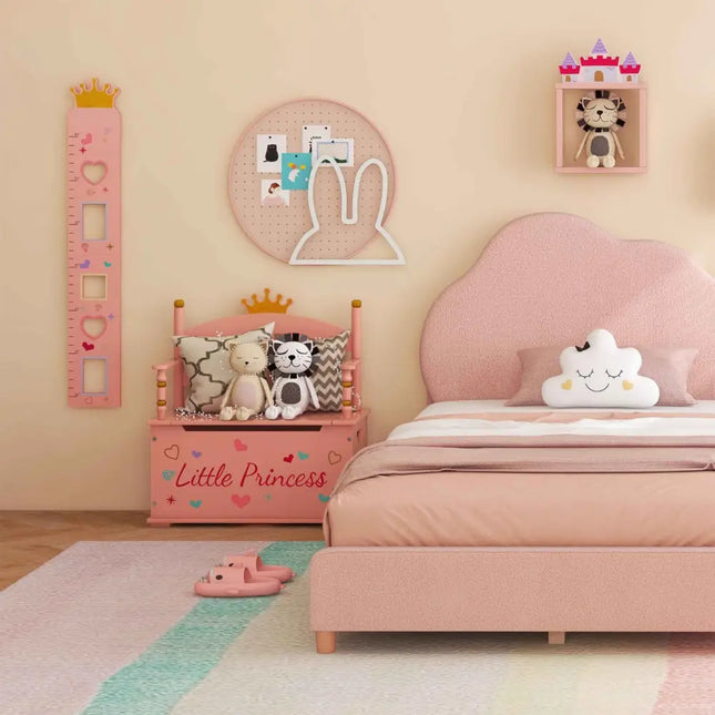 5 Pieces Kids’ Room Bundle: Twin Bed Frame Wardrobe Closet Vanity Table and Stool Set - Toddler & Kids Furniture