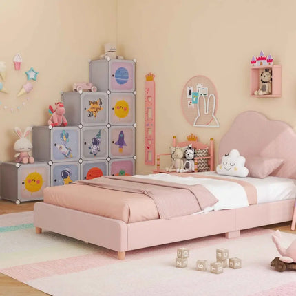 5 Pieces Kids’ Room Bundle: Twin Bed Frame Wardrobe Closet Vanity Table and Stool Set - Toddler & Kids Furniture