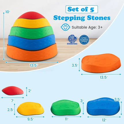 5 Pieces Kids Stepping Stones Stackable Round Indoor Outdoor-Multicolor - Multicolor - Outdoor Play