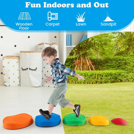 5 Pieces Kids Stepping Stones Stackable Round Indoor Outdoor-Multicolor - Multicolor - Outdoor Play