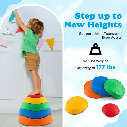 5 Pieces Kids Stepping Stones Stackable Round Indoor Outdoor-Multicolor - Multicolor - Outdoor Play