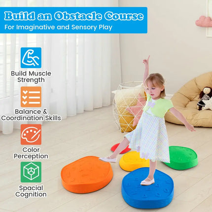 5 Pieces Kids Stepping Stones Stackable Round Indoor Outdoor-Multicolor - Multicolor - Outdoor Play