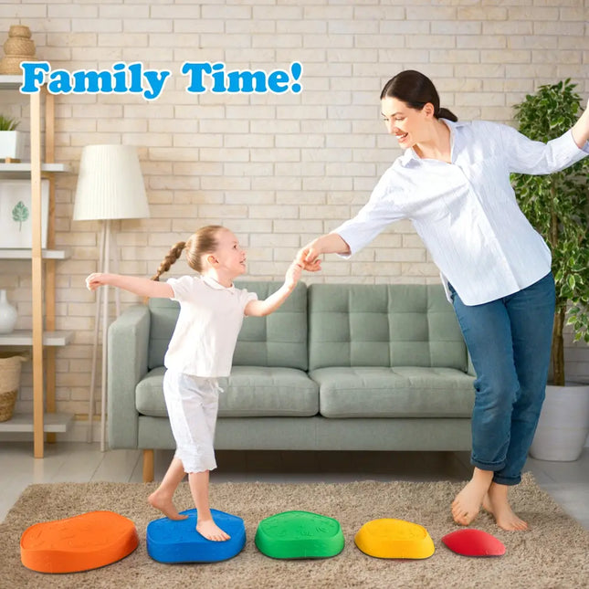 5 Pieces Kids Stepping Stones Stackable Round Indoor Outdoor-Multicolor - Multicolor - Outdoor Play