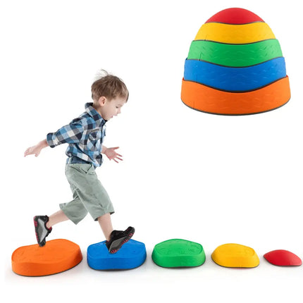 5 Pieces Kids Stepping Stones Stackable Round Indoor Outdoor-Multicolor - Multicolor - Outdoor Play