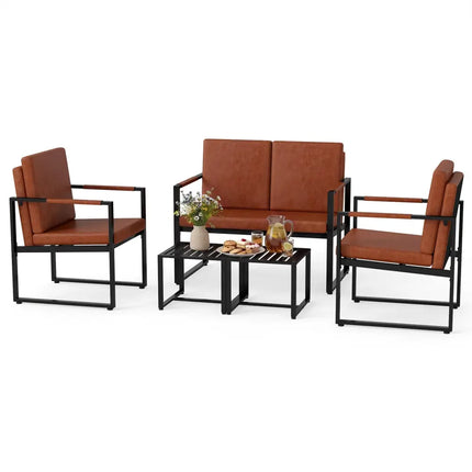 5 Pieces Living Room Set with 2 Accent Chairs and 2 Coffee Tables-Brown - Brown - Sofas & Loveseats