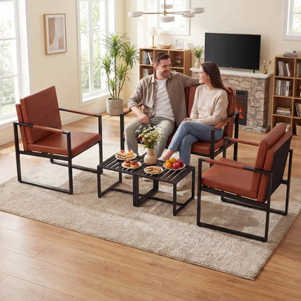 5 Pieces Living Room Set with 2 Accent Chairs and 2 Coffee Tables-Brown - Brown - Sofas & Loveseats