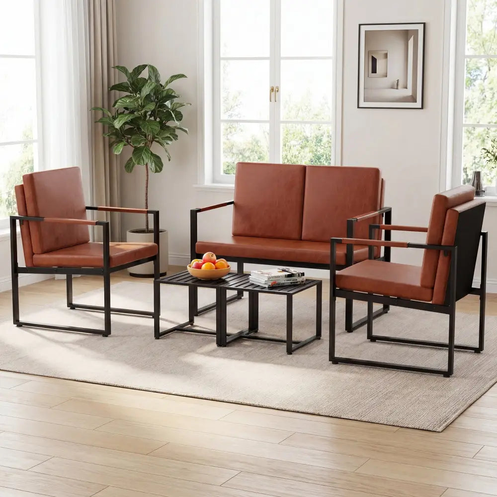 5 Pieces Living Room Set with 2 Accent Chairs and 2 Coffee Tables-Brown - Brown - Sofas & Loveseats