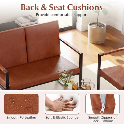 5 Pieces Living Room Set with 2 Accent Chairs and 2 Coffee Tables-Brown - Brown - Sofas & Loveseats