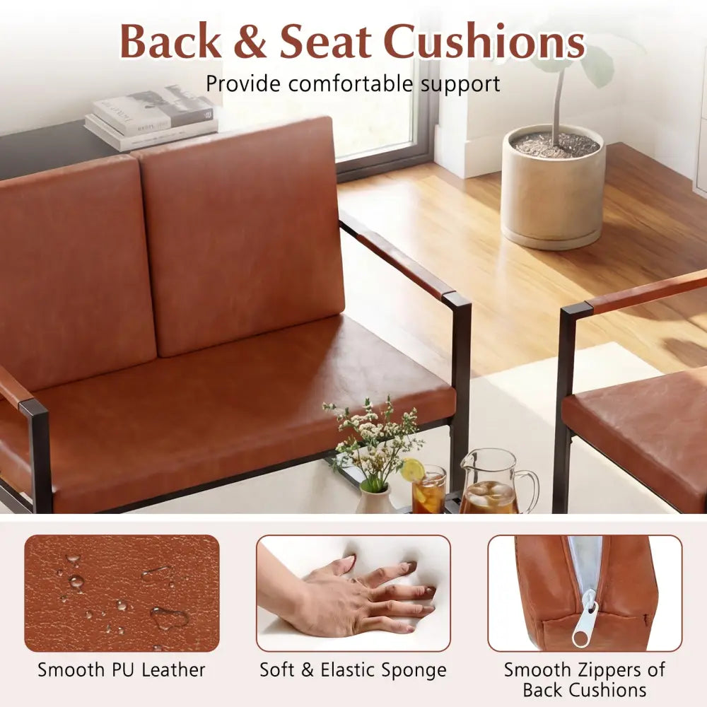 5 Pieces Living Room Set with 2 Accent Chairs and 2 Coffee Tables-Brown - Brown - Sofas & Loveseats