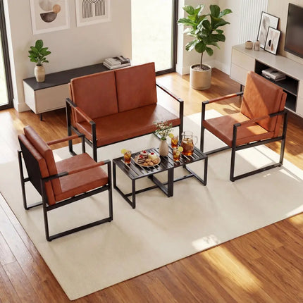 5 Pieces Living Room Set with 2 Accent Chairs and 2 Coffee Tables-Brown - Brown - Sofas & Loveseats