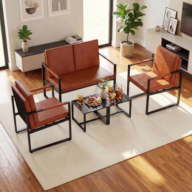 5 Pieces Living Room Set with 2 Accent Chairs and 2 Coffee Tables-Brown - Brown - Sofas & Loveseats
