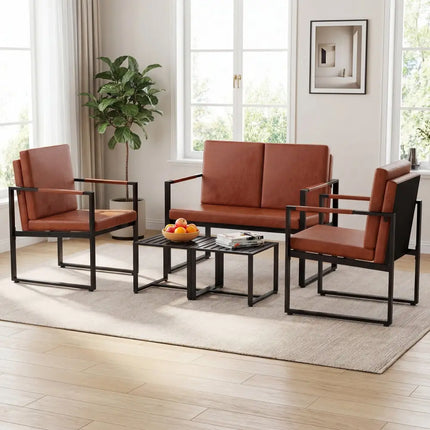 5 Pieces Living Room Set with 2 Accent Chairs and 2 Coffee Tables-Brown - Brown - Sofas & Loveseats