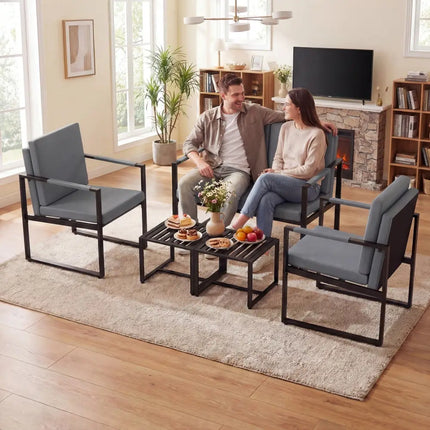 5 Pieces Living Room Set with 2 Accent Chairs and 2 Coffee Tables-Gray - Black & Gray - Sofas & Loveseats