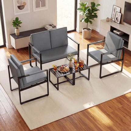 5 Pieces Living Room Set with 2 Accent Chairs and 2 Coffee Tables-Gray - Black & Gray - Sofas & Loveseats