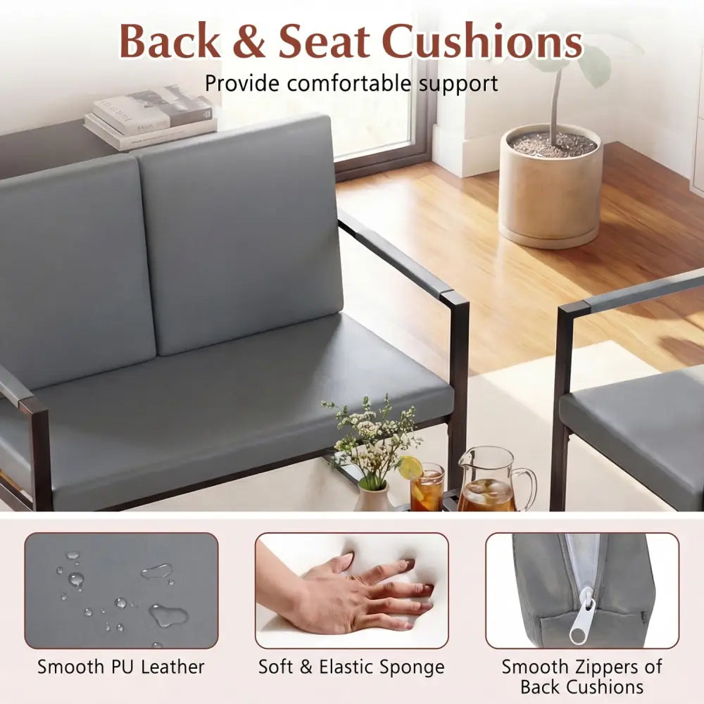 5 Pieces Living Room Set with 2 Accent Chairs and 2 Coffee Tables-Gray - Black & Gray - Sofas & Loveseats