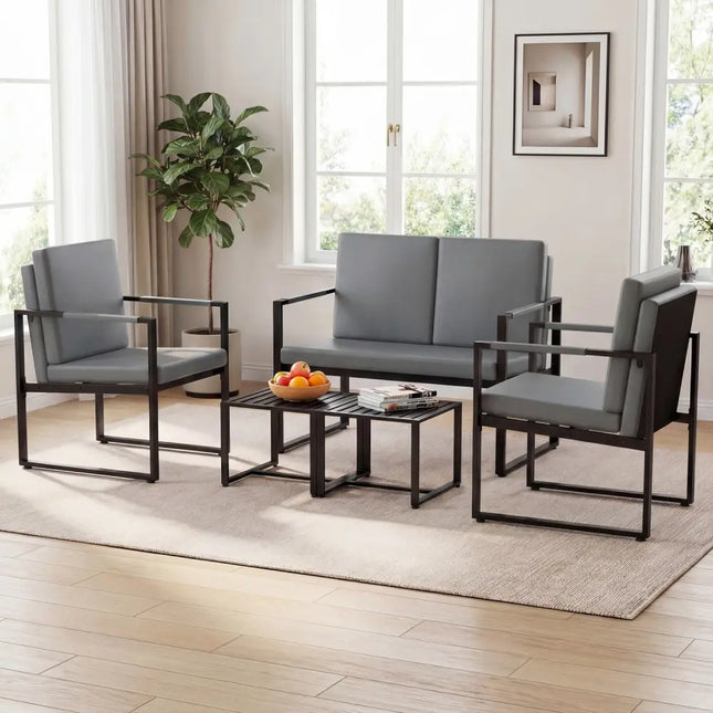 5 Pieces Living Room Set with 2 Accent Chairs and 2 Coffee Tables-Gray - Black & Gray - Sofas & Loveseats