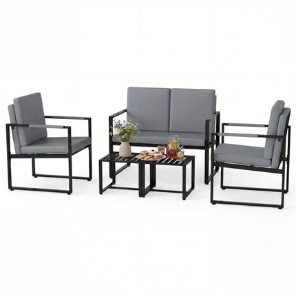 5 Pieces Living Room Set with 2 Accent Chairs and 2 Coffee Tables-Gray - Black & Gray - Sofas & Loveseats