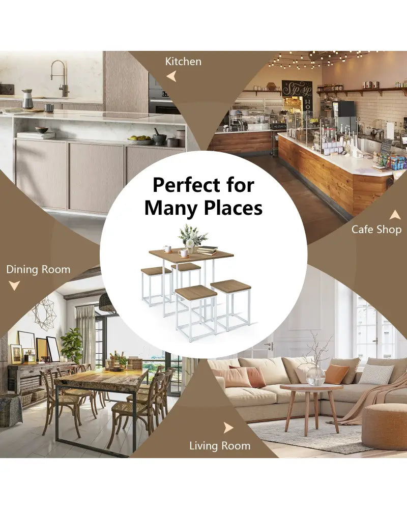 5 Pieces Metal Frame Dining Set with Compact Dining Table and 4 Stools-Natural - Natural - Dining Room Sets