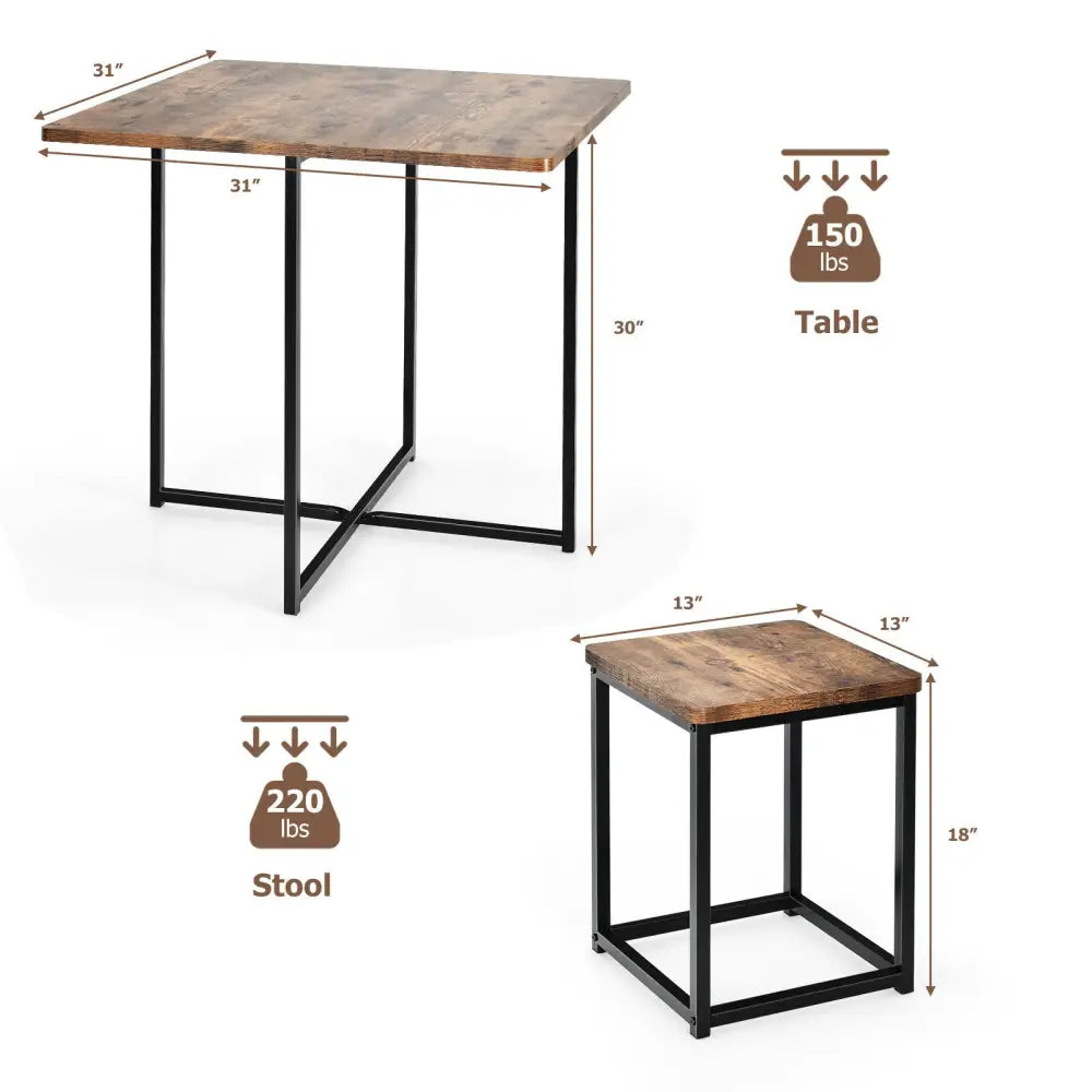 5 Pieces Metal Frame Dining Set with Compact Dining Table and 4 Stools -Walnut - Walnut - Dining Room Sets