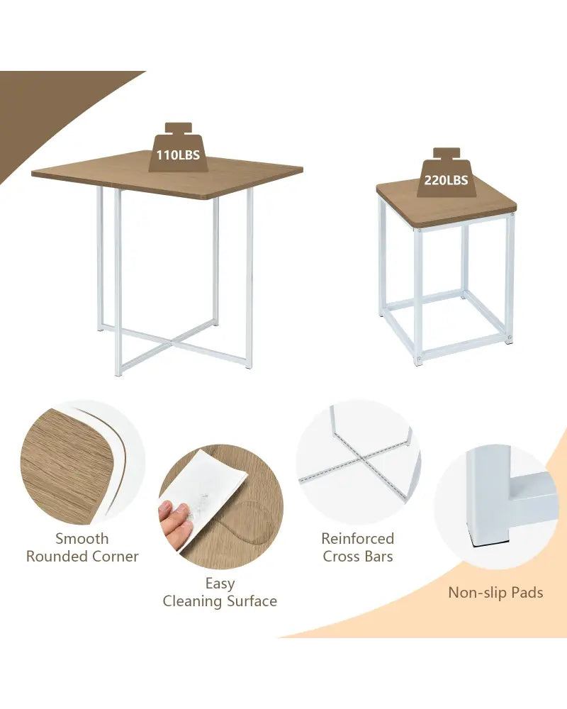 5 Pieces Metal Frame Dining Set with Compact Dining Table and 4 Stools-Natural - Natural - Dining Room Sets