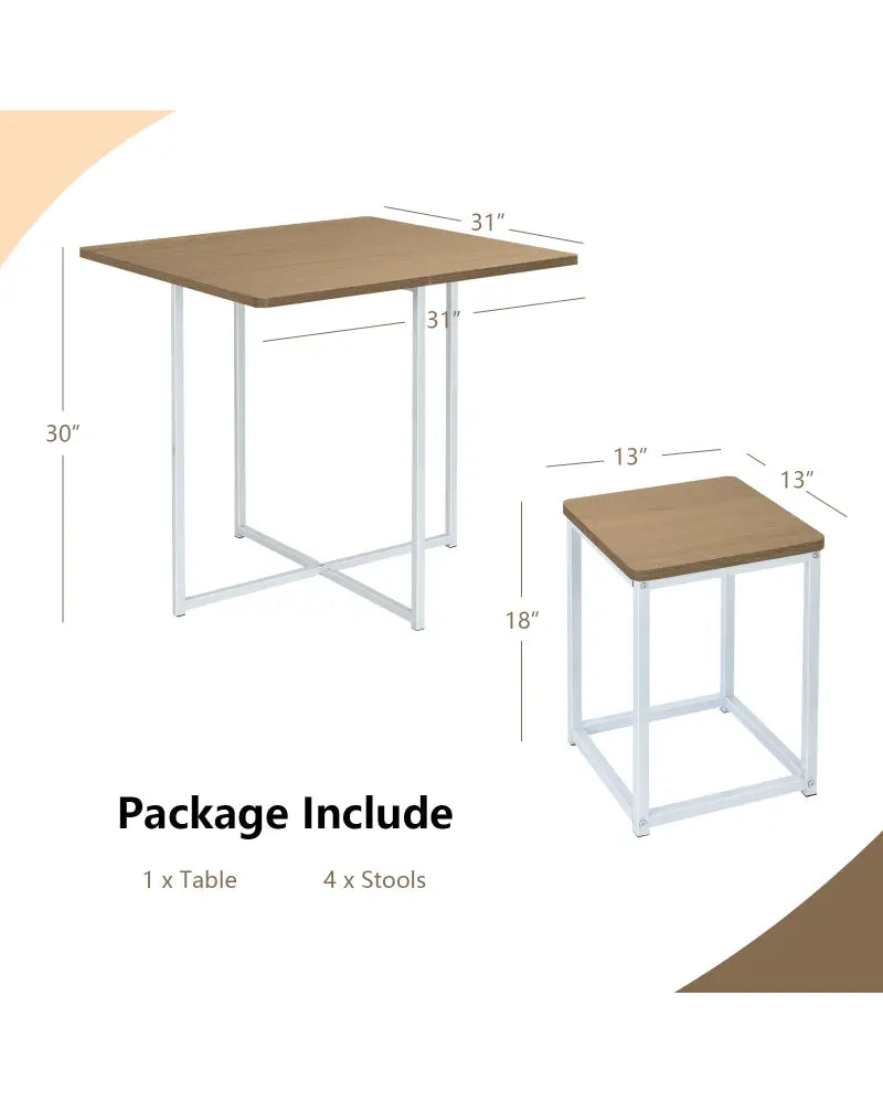 5 Pieces Metal Frame Dining Set with Compact Dining Table and 4 Stools-Natural - Natural - Dining Room Sets