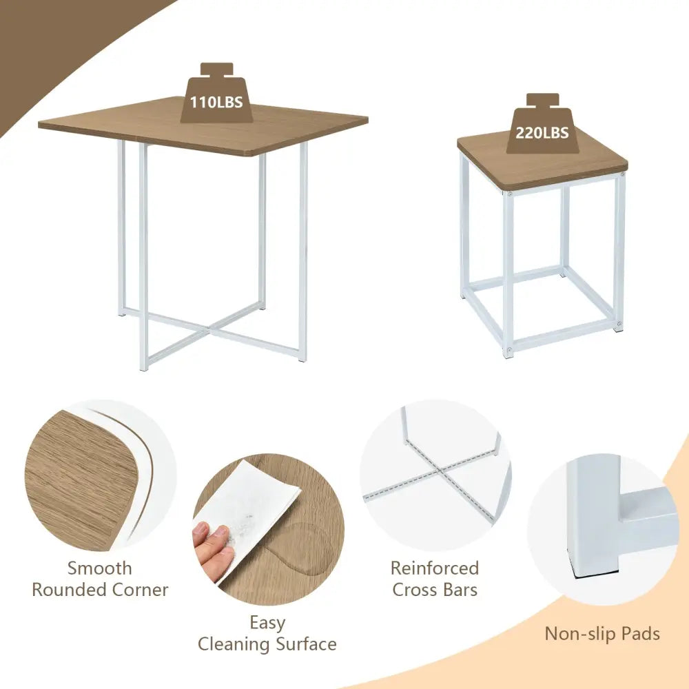 5 Pieces Metal Frame Dining Set with Compact Dining Table and 4 Stools-Natural Costway