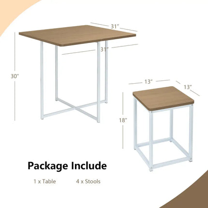 5 Pieces Metal Frame Dining Set with Compact Dining Table and 4 Stools-Natural Costway