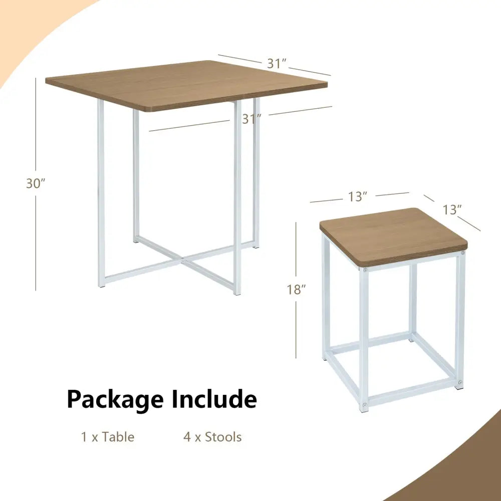 5 Pieces Metal Frame Dining Set with Compact Dining Table and 4 Stools-Natural Costway