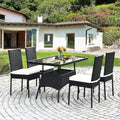 5 Pieces Outdaoor Patio Rattan Dining Set with Glass Top with Cushions - Black - Patio Dining Sets
