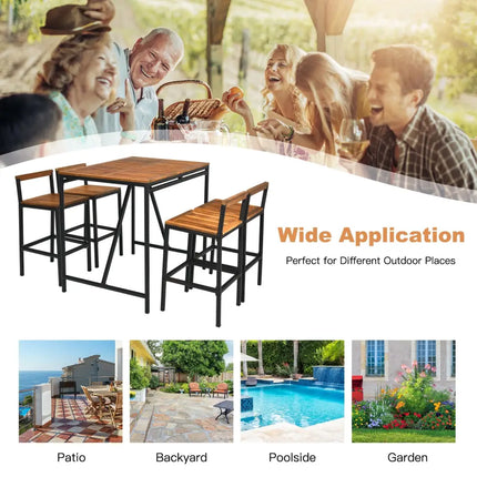 5 Pieces Outdoor Acacia Wood and PE Rattan Bar Set - Brown - Patio Bar Furniture