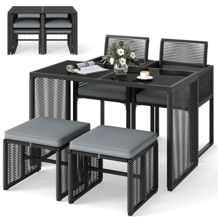 5 Pieces Outdoor Conversation Set with Removable Cushions for Backyard Porch-Gray - Gray - Patio Conversation Sets
