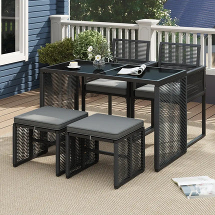 5 Pieces Outdoor Conversation Set with Removable Cushions for Backyard Porch-Gray - Gray - Patio Conversation Sets