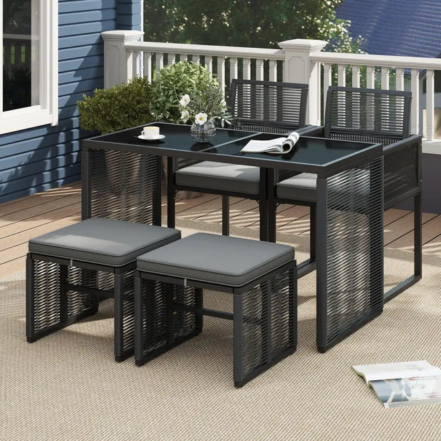 5 Pieces Outdoor Conversation Set with Removable Cushions for Backyard Porch-Gray - Gray - Patio Conversation Sets
