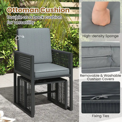 5 Pieces Outdoor Conversation Set with Removable Cushions for Backyard Porch-Gray - Gray - Patio Conversation Sets