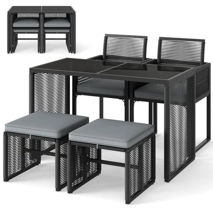 5 Pieces Outdoor Conversation Set with Removable Cushions for Backyard Porch-Gray - Gray - Patio Conversation Sets