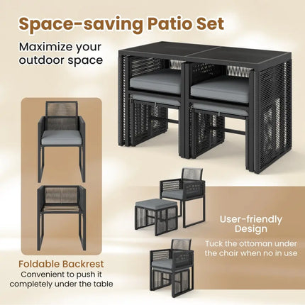 5 Pieces Outdoor Conversation Set with Removable Cushions for Backyard Porch-Gray - Gray - Patio Conversation Sets