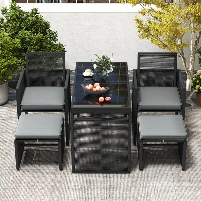 5 Pieces Outdoor Conversation Set with Removable Cushions for Backyard Porch-Gray - Gray - Patio Conversation Sets
