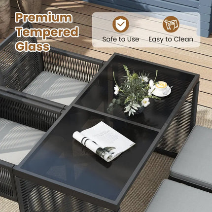 5 Pieces Outdoor Conversation Set with Removable Cushions for Backyard Porch-Gray - Gray - Patio Conversation Sets