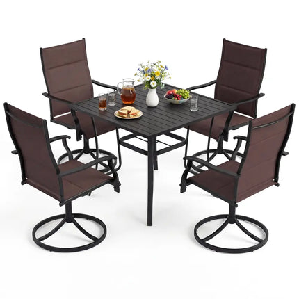 5 Pieces Outdoor Dining Set with 4 Swivel Chairs and 36 Inch Square Patio Table-Brown - Brown - Patio Dining Sets