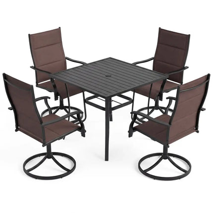 5 Pieces Outdoor Dining Set with 4 Swivel Chairs and 36 Inch Square Patio Table-Brown - Brown - Patio Dining Sets