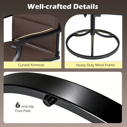 5 Pieces Outdoor Dining Set with 4 Swivel Chairs and 36 Inch Square Patio Table-Brown - Brown - Patio Dining Sets