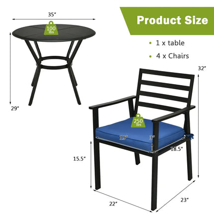 5 Pieces Outdoor Patio Dining Chair Table Set with Cushions - Patio Dining Sets