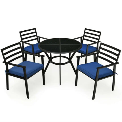 5 Pieces Outdoor Patio Dining Chair Table Set with Cushions - Patio Dining Sets